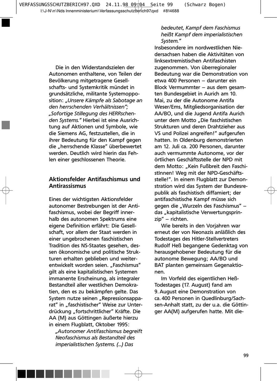 Seite 99 des Verfassungsschutzbericht 1997 Niedersachsen