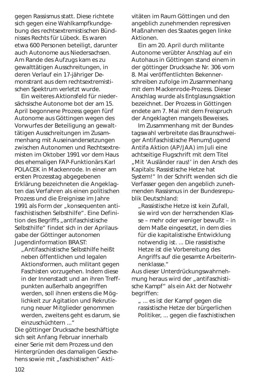 Seite 102 des Verfassungsschutzbericht 1998 Niedersachsen