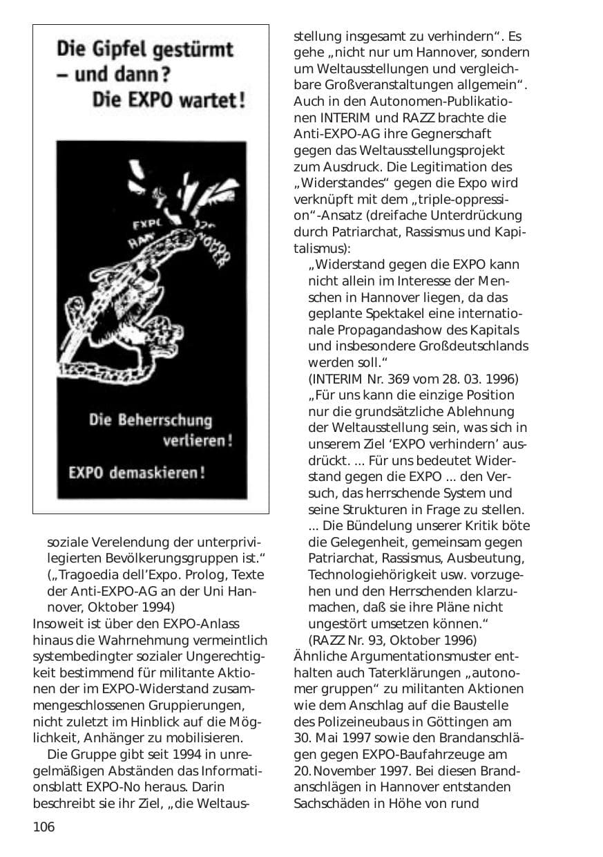Seite 106 des Verfassungsschutzbericht 1998 Niedersachsen
