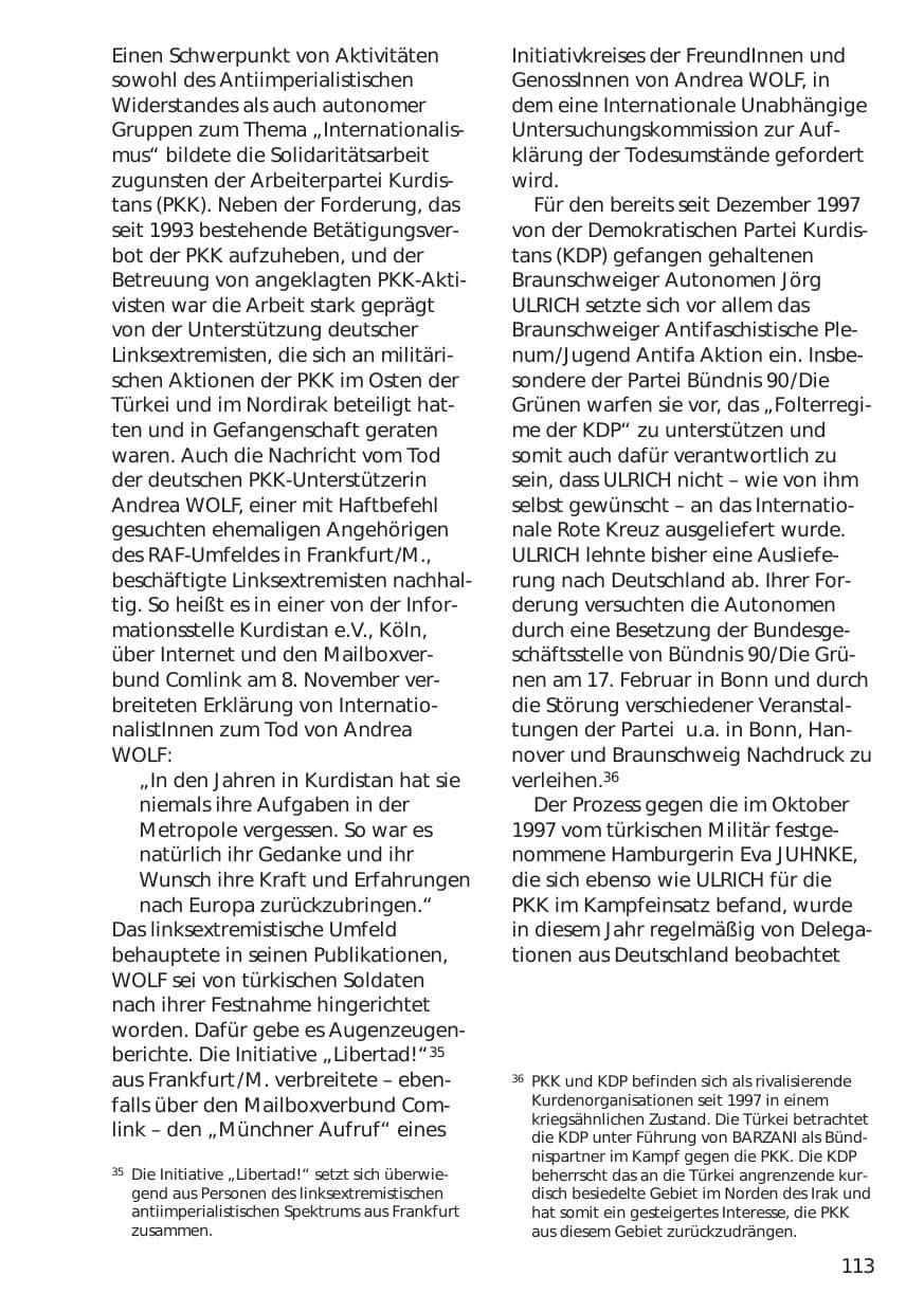 Seite 113 des Verfassungsschutzbericht 1998 Niedersachsen