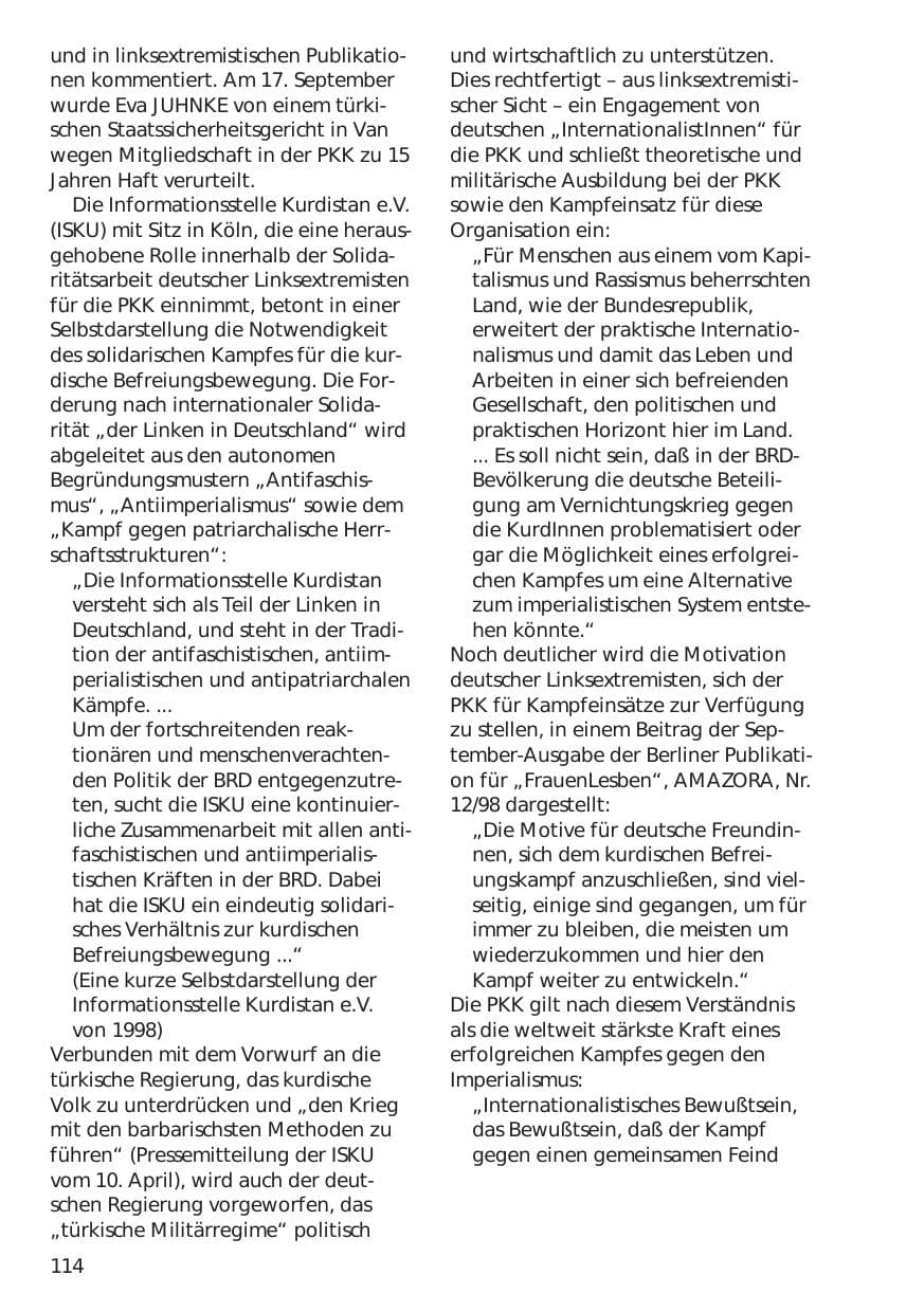 Seite 114 des Verfassungsschutzbericht 1998 Niedersachsen