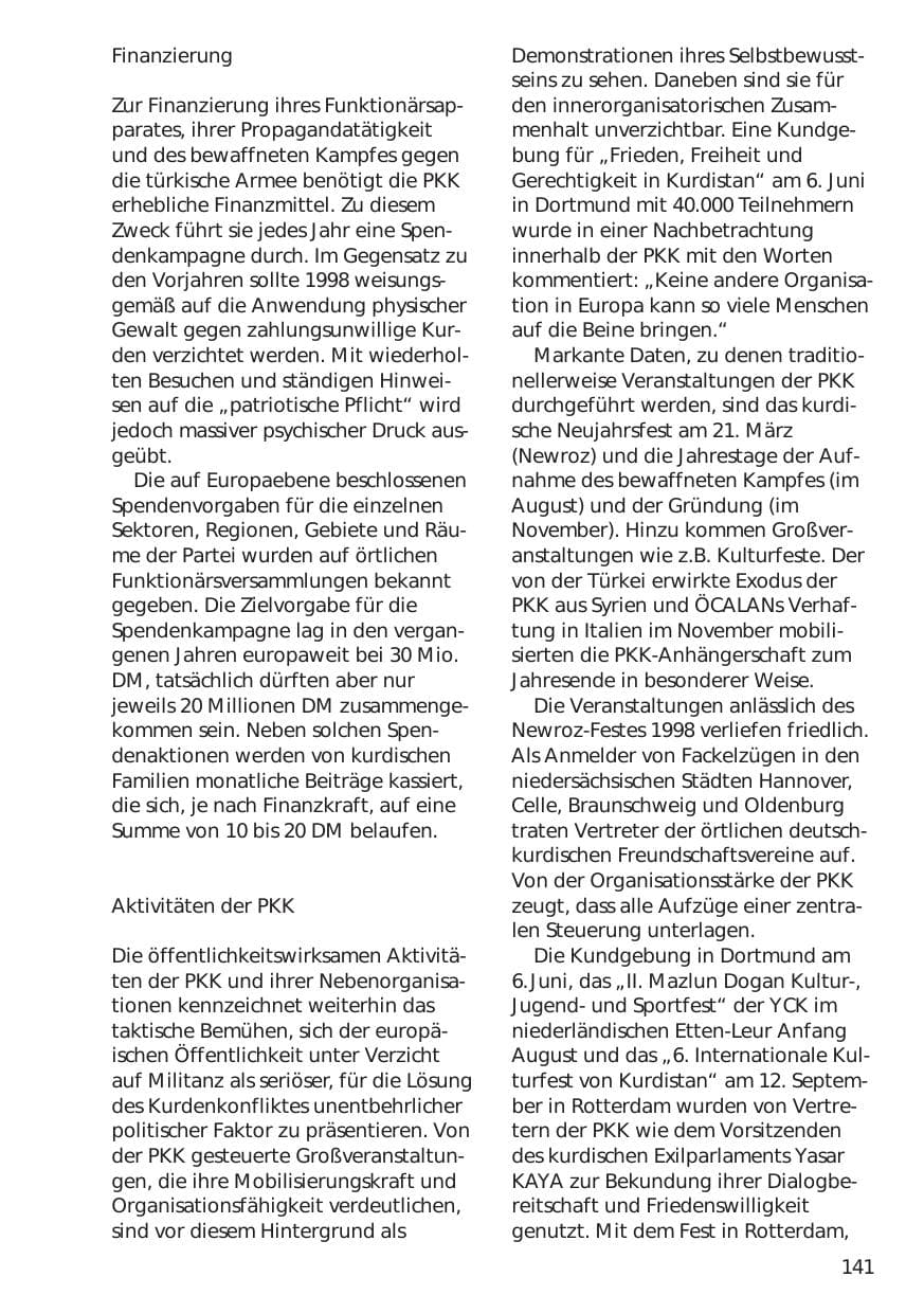Seite 141 des Verfassungsschutzbericht 1998 Niedersachsen
