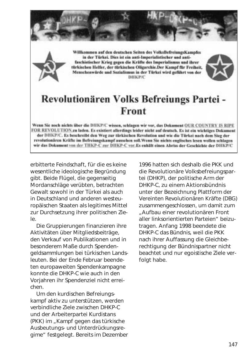 Seite 147 des Verfassungsschutzbericht 1998 Niedersachsen