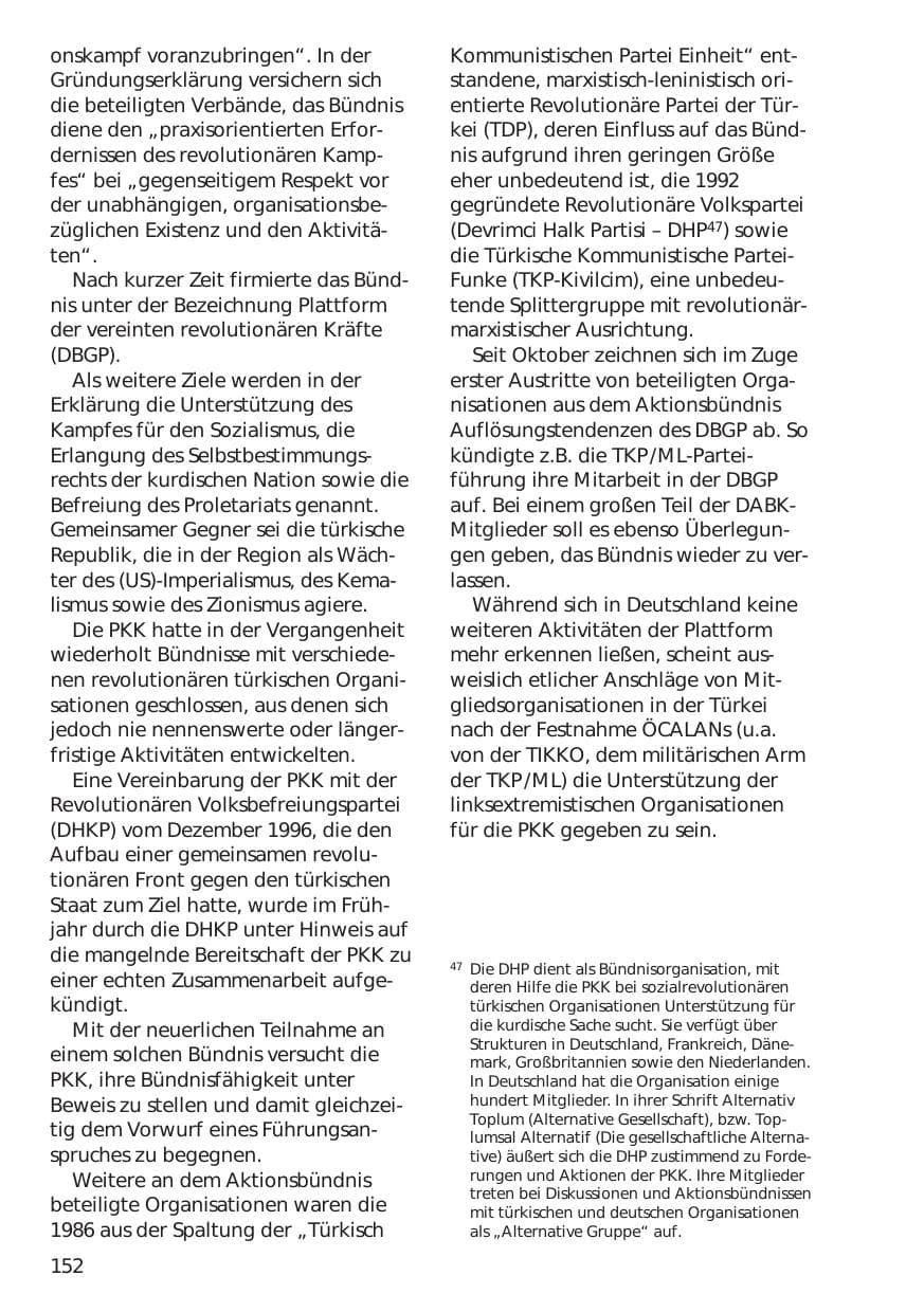 Seite 152 des Verfassungsschutzbericht 1998 Niedersachsen