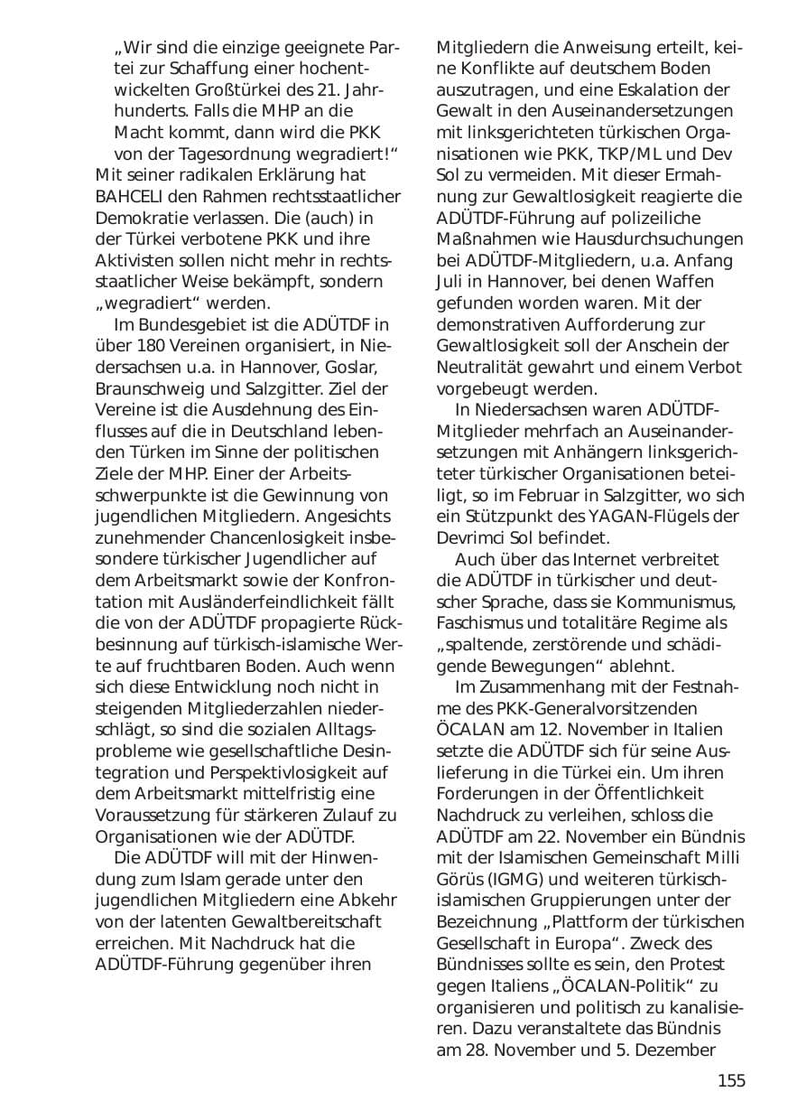 Seite 155 des Verfassungsschutzbericht 1998 Niedersachsen