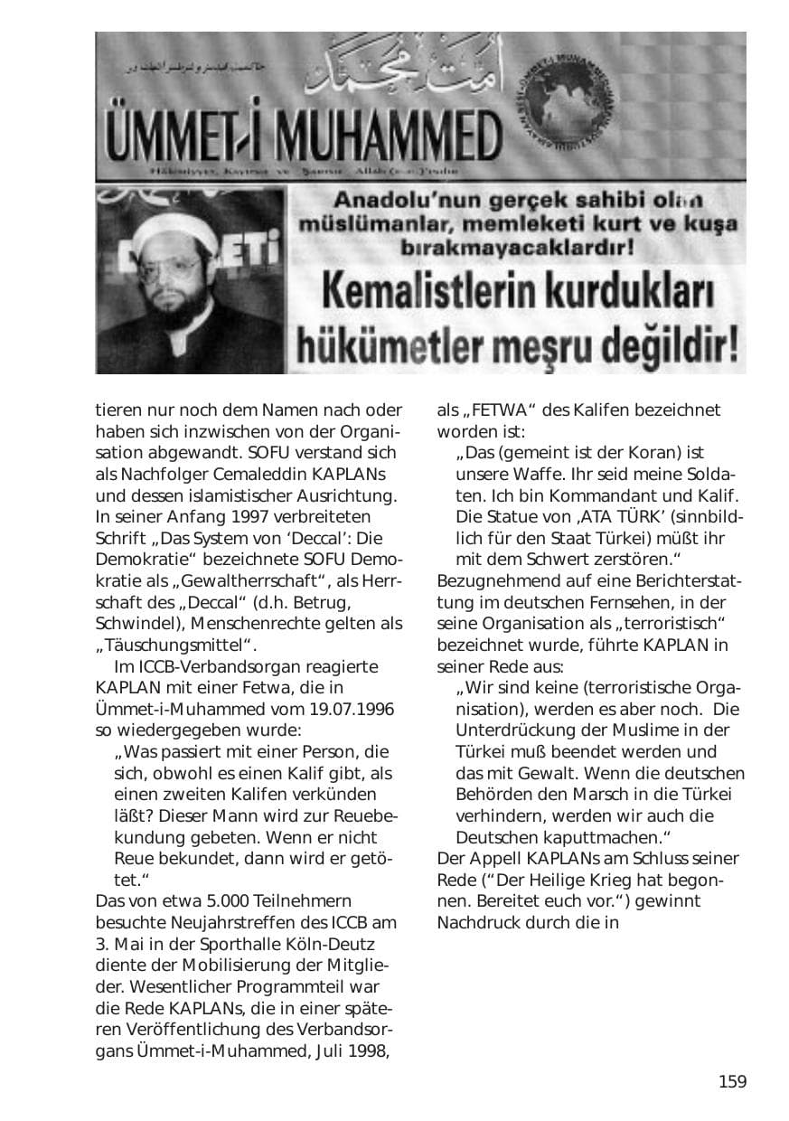 Seite 159 des Verfassungsschutzbericht 1998 Niedersachsen