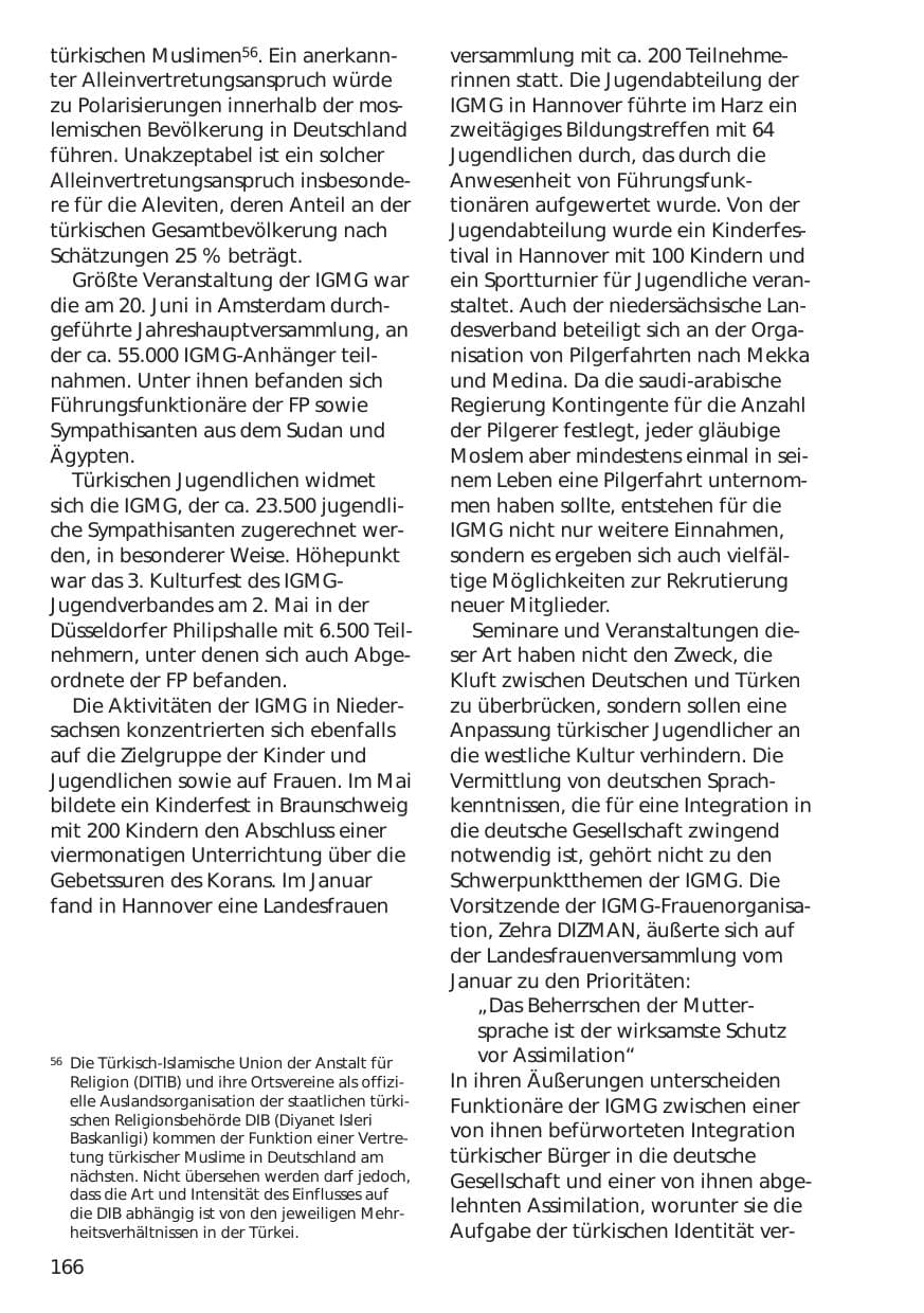 Seite 166 des Verfassungsschutzbericht 1998 Niedersachsen