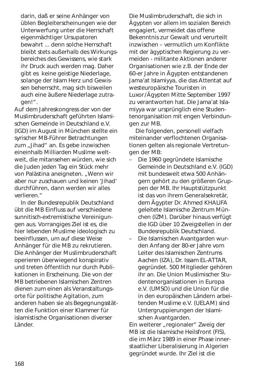 Seite 168 des Verfassungsschutzbericht 1998 Niedersachsen