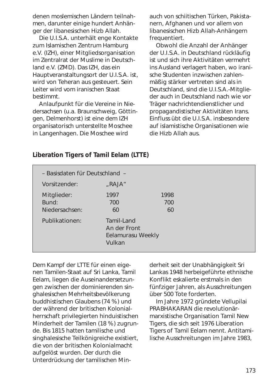 Seite 173 des Verfassungsschutzbericht 1998 Niedersachsen
