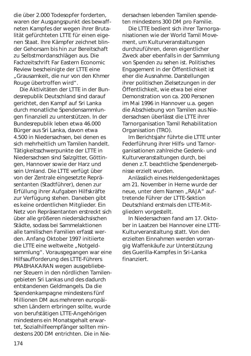 Seite 174 des Verfassungsschutzbericht 1998 Niedersachsen