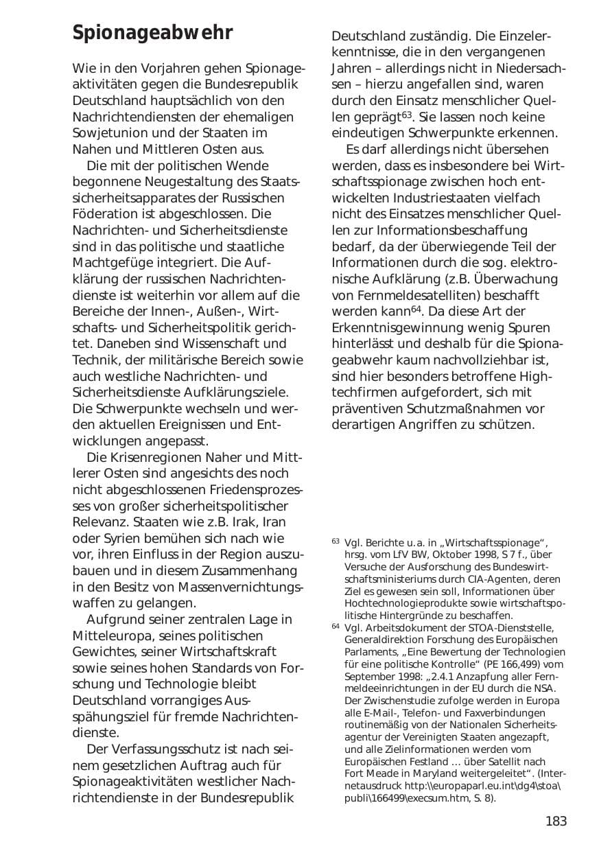 Seite 183 des Verfassungsschutzbericht 1998 Niedersachsen