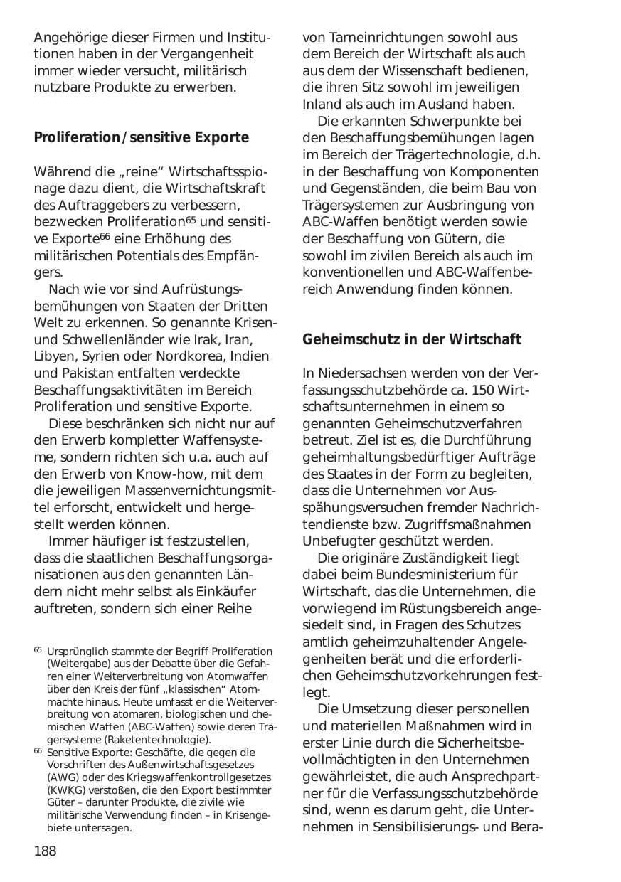 Seite 188 des Verfassungsschutzbericht 1998 Niedersachsen