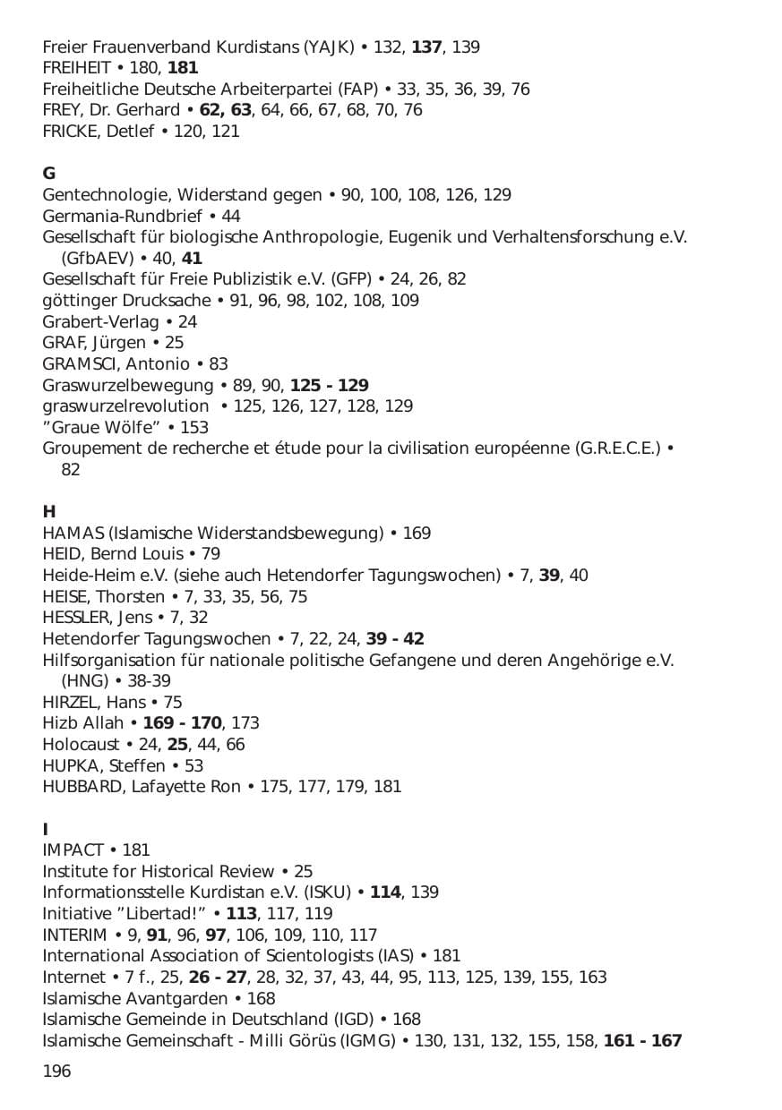 Seite 196 des Verfassungsschutzbericht 1998 Niedersachsen