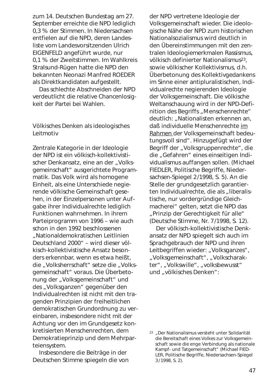 Seite 47 des Verfassungsschutzbericht 1998 Niedersachsen