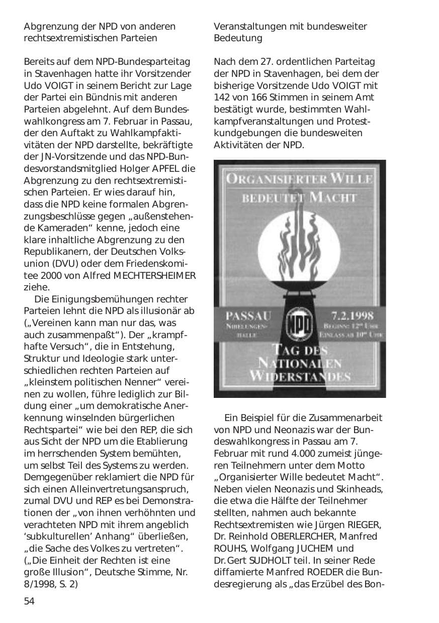 Seite 54 des Verfassungsschutzbericht 1998 Niedersachsen