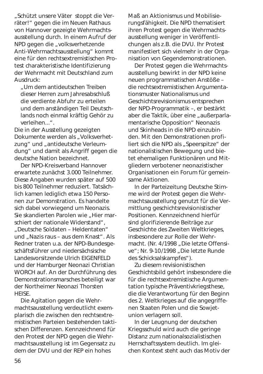 Seite 56 des Verfassungsschutzbericht 1998 Niedersachsen