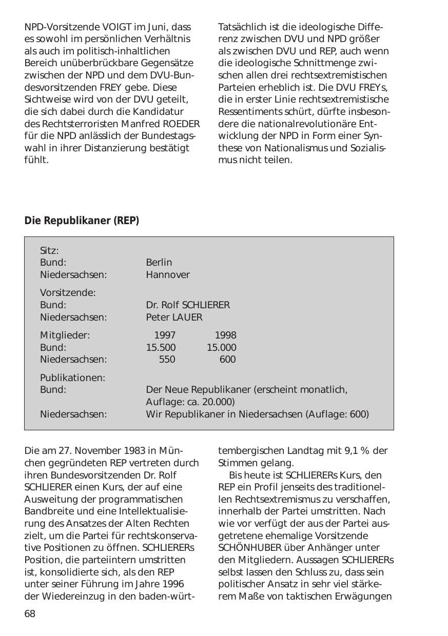 Seite 68 des Verfassungsschutzbericht 1998 Niedersachsen