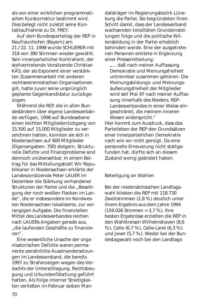 Seite 70 des Verfassungsschutzbericht 1998 Niedersachsen
