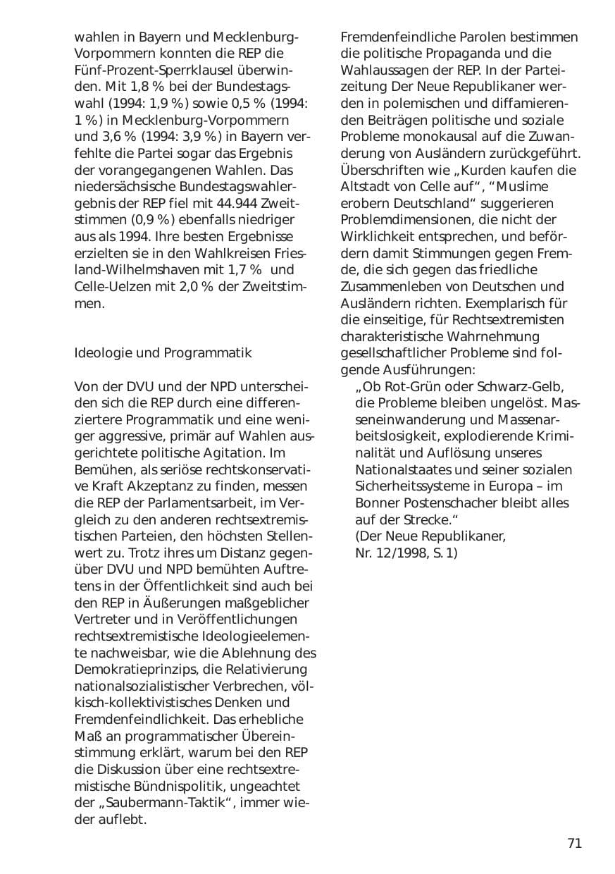 Seite 71 des Verfassungsschutzbericht 1998 Niedersachsen
