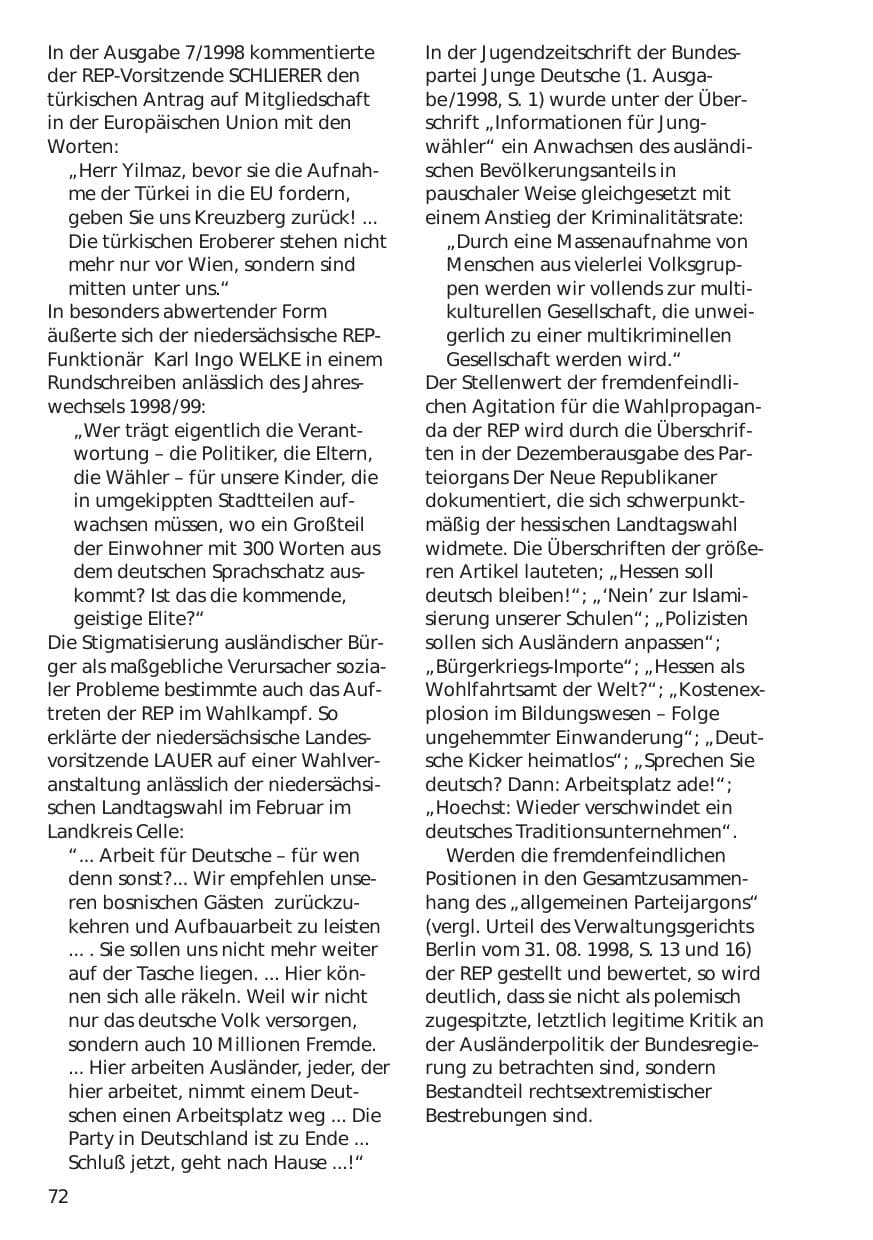 Seite 72 des Verfassungsschutzbericht 1998 Niedersachsen
