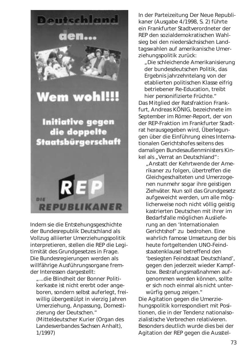 Seite 73 des Verfassungsschutzbericht 1998 Niedersachsen