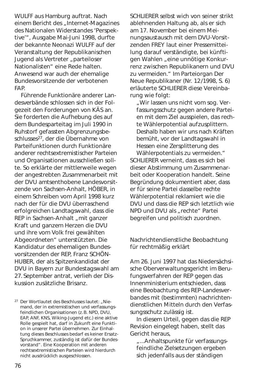 Seite 76 des Verfassungsschutzbericht 1998 Niedersachsen