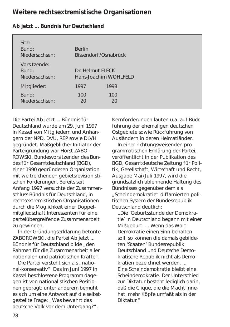 Seite 78 des Verfassungsschutzbericht 1998 Niedersachsen