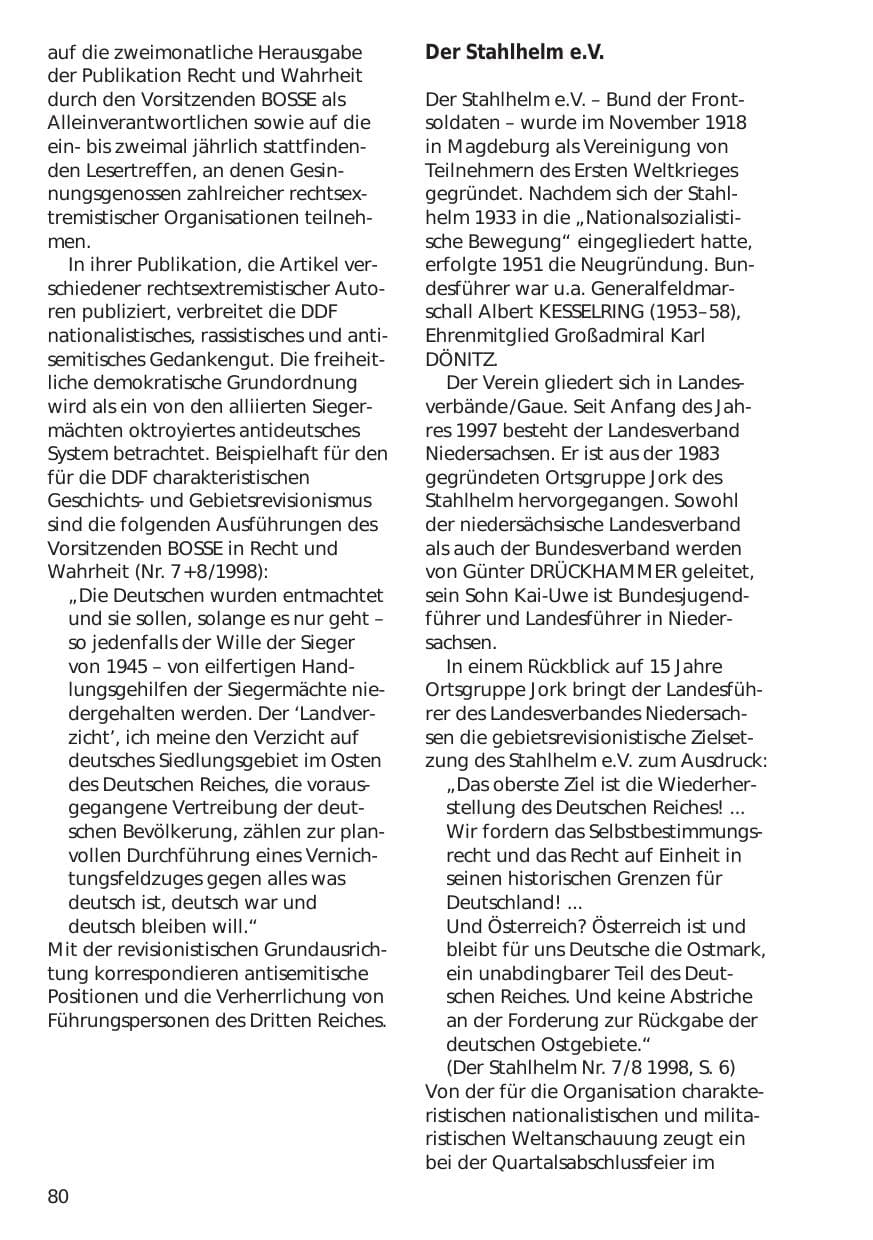 Seite 80 des Verfassungsschutzbericht 1998 Niedersachsen