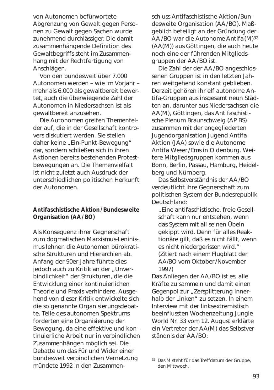 Seite 93 des Verfassungsschutzbericht 1998 Niedersachsen