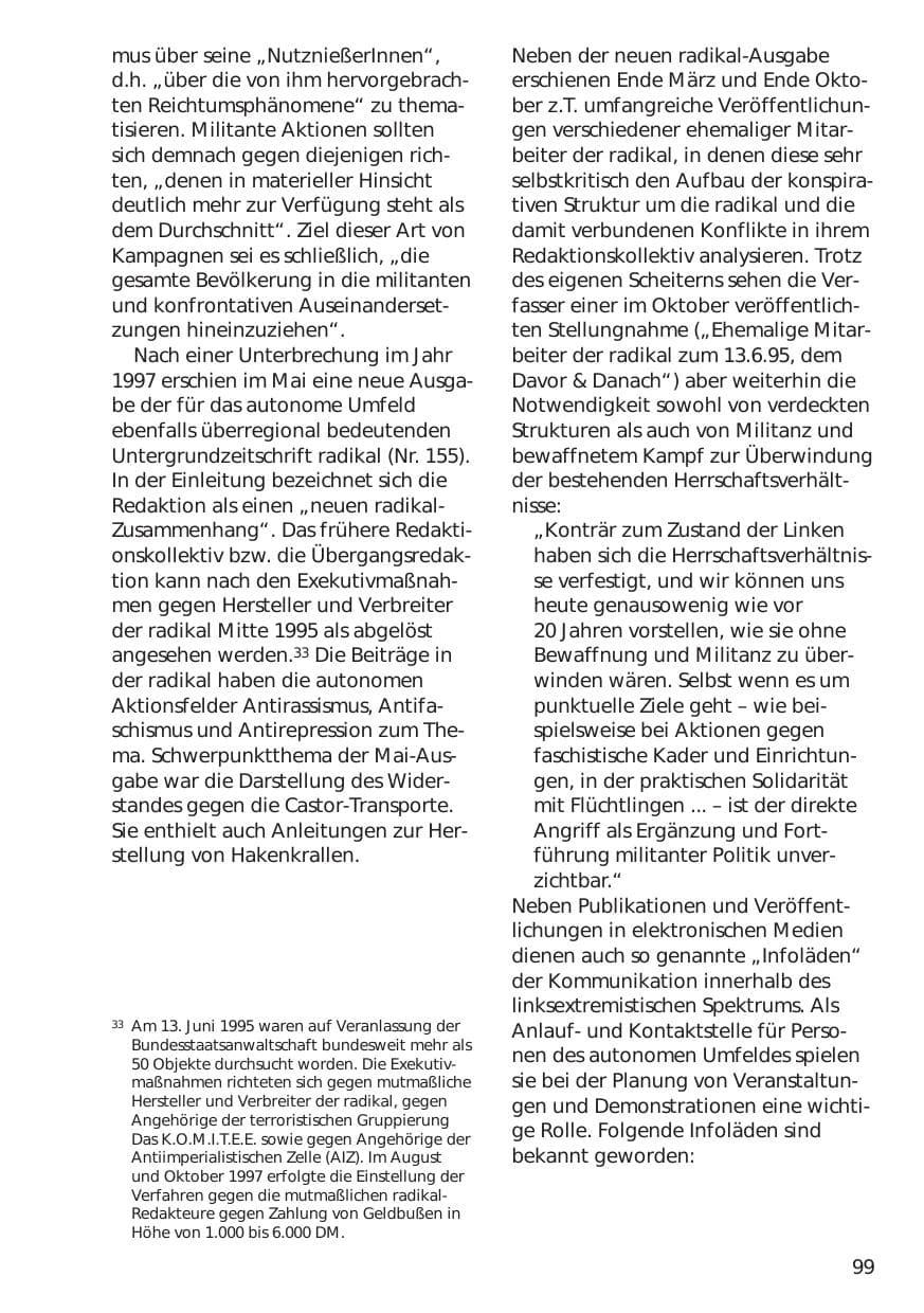 Seite 99 des Verfassungsschutzbericht 1998 Niedersachsen