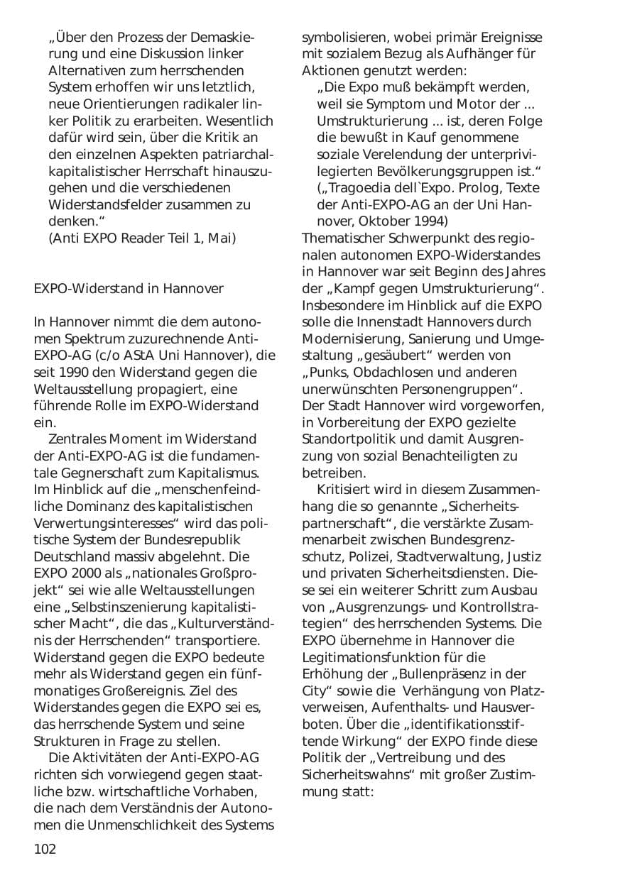 Seite 102 des Verfassungsschutzbericht 1999 Niedersachsen