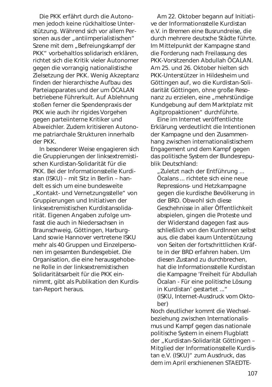 Seite 107 des Verfassungsschutzbericht 1999 Niedersachsen