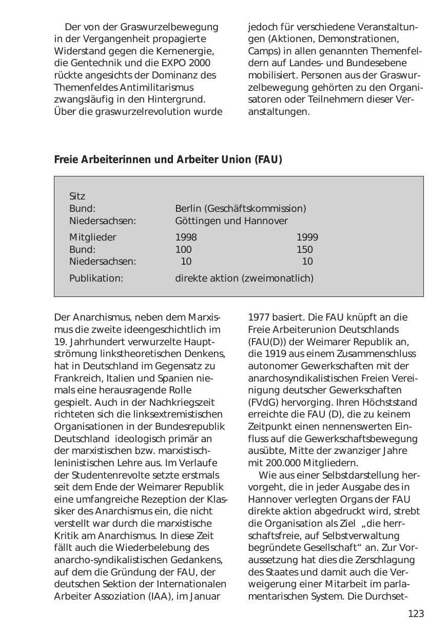 Seite 123 des Verfassungsschutzbericht 1999 Niedersachsen
