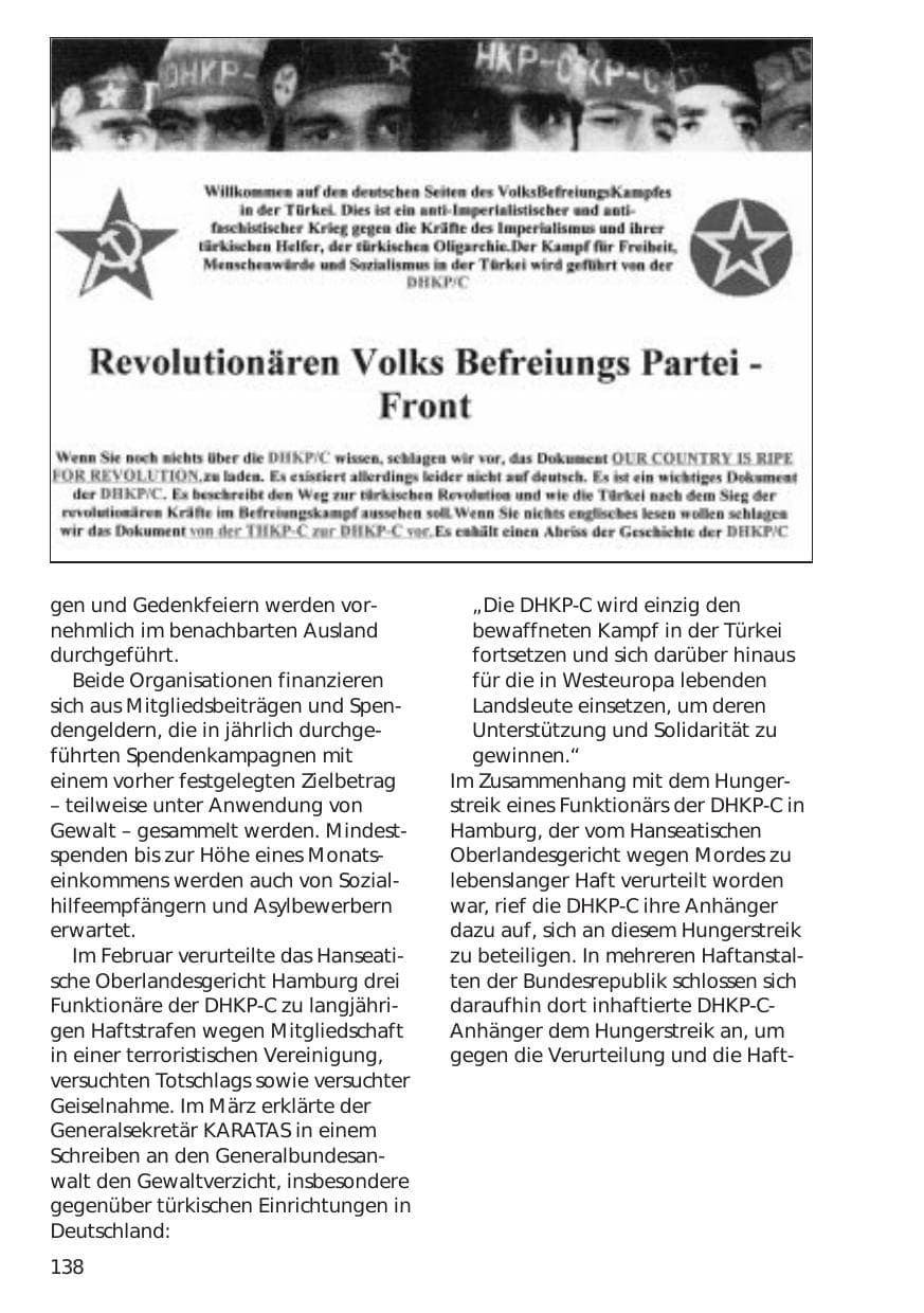 Seite 138 des Verfassungsschutzbericht 1999 Niedersachsen