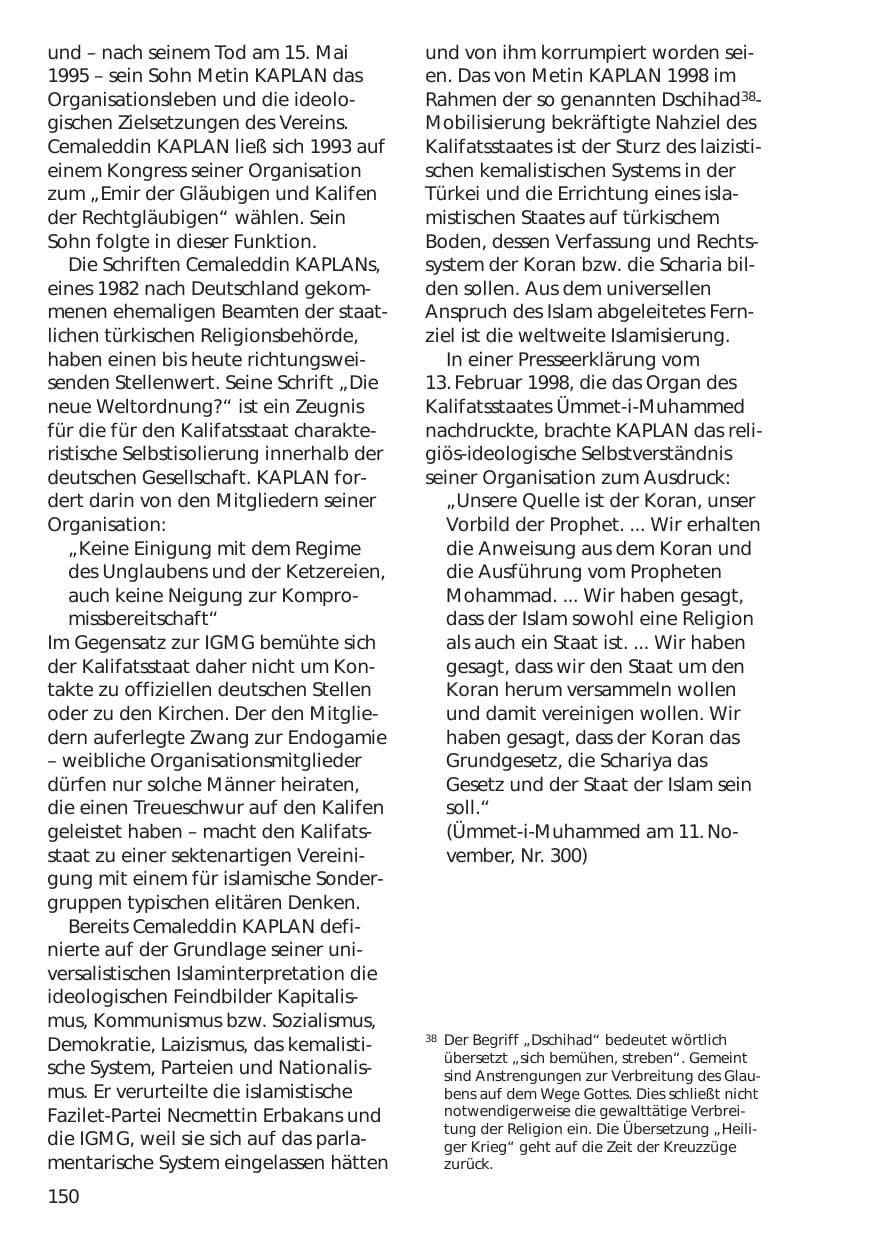 Seite 150 des Verfassungsschutzbericht 1999 Niedersachsen