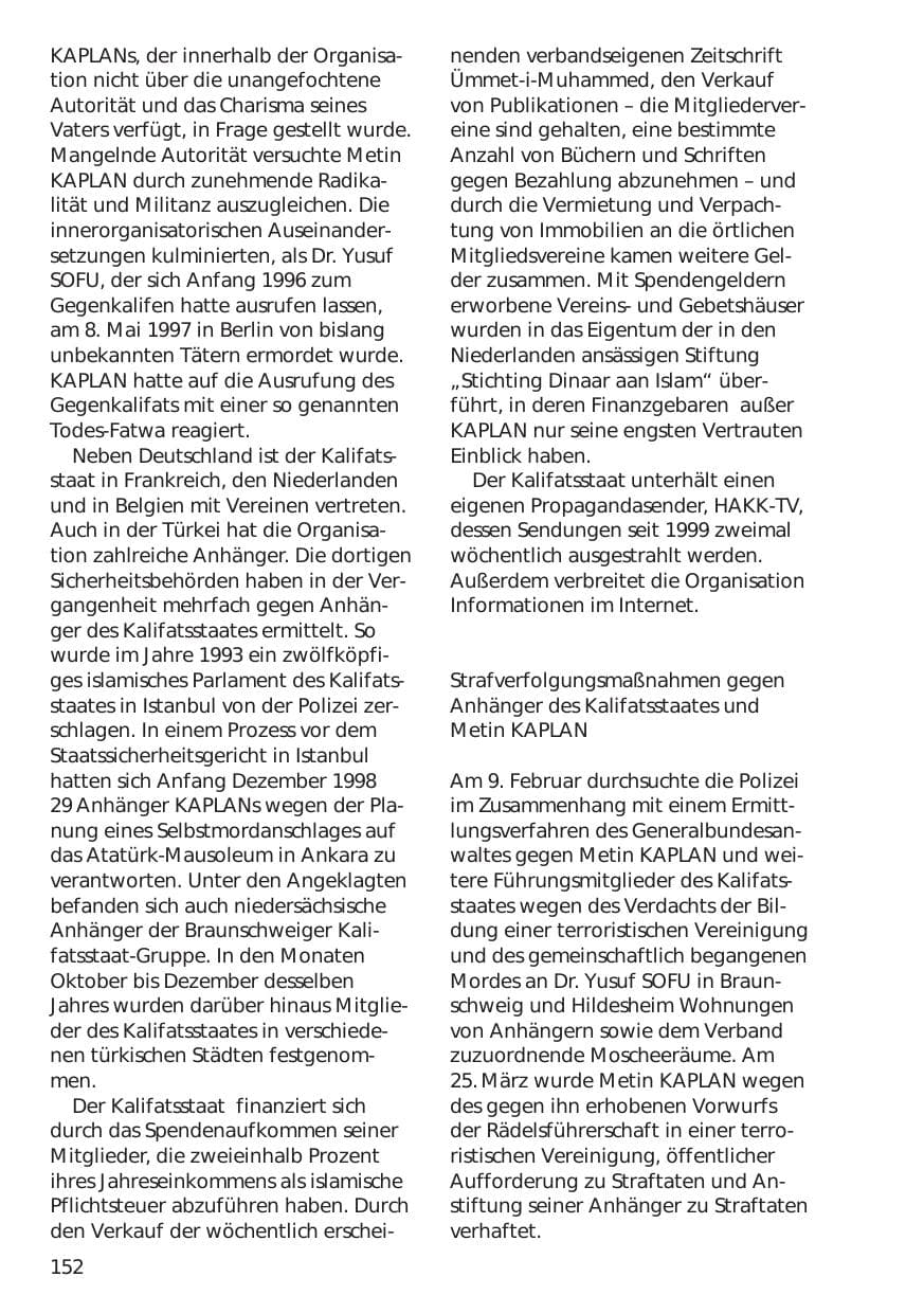 Seite 152 des Verfassungsschutzbericht 1999 Niedersachsen