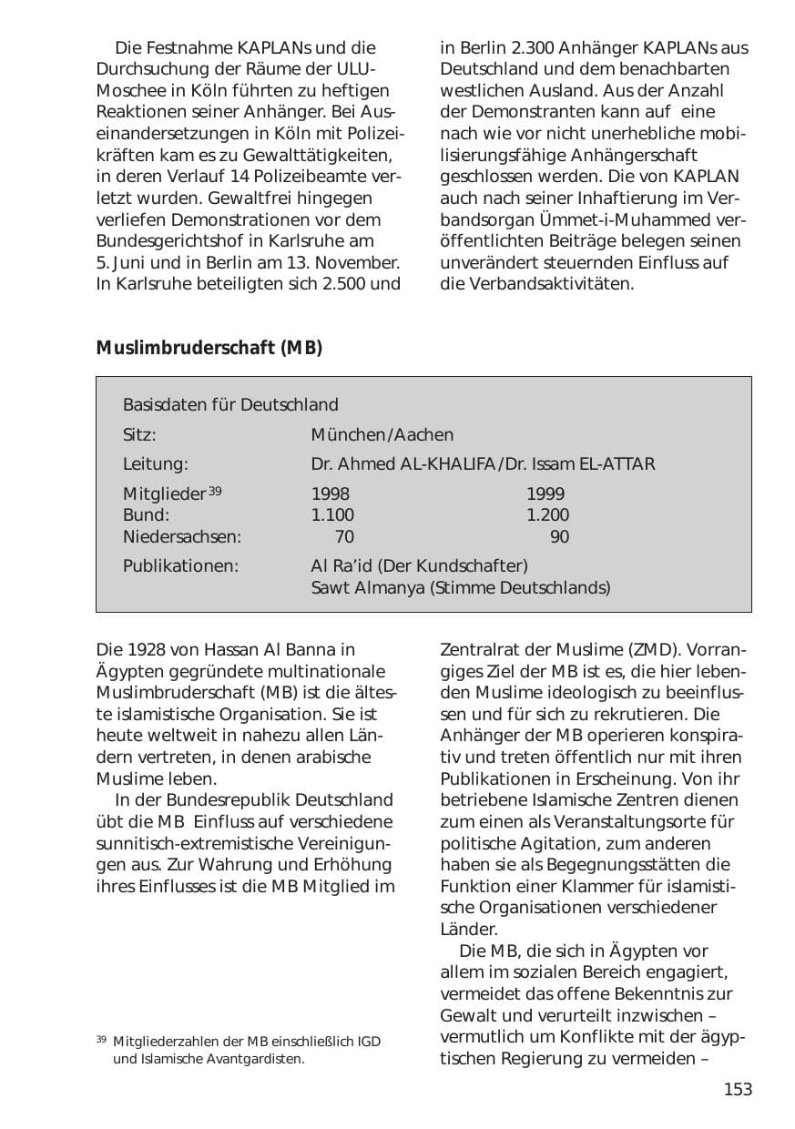 Seite 153 des Verfassungsschutzbericht 1999 Niedersachsen