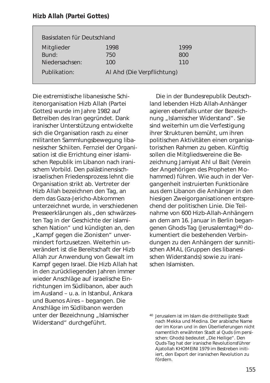 Seite 155 des Verfassungsschutzbericht 1999 Niedersachsen