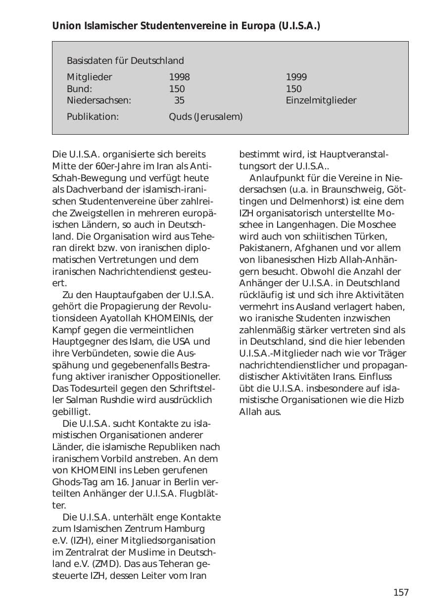 Seite 157 des Verfassungsschutzbericht 1999 Niedersachsen
