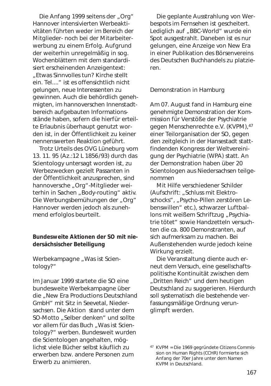 Seite 167 des Verfassungsschutzbericht 1999 Niedersachsen