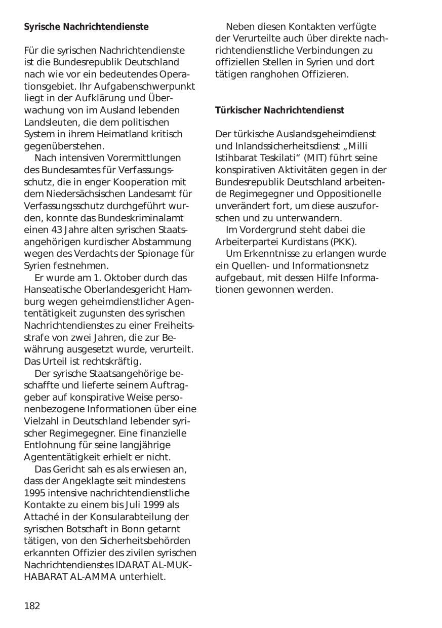 Seite 182 des Verfassungsschutzbericht 1999 Niedersachsen