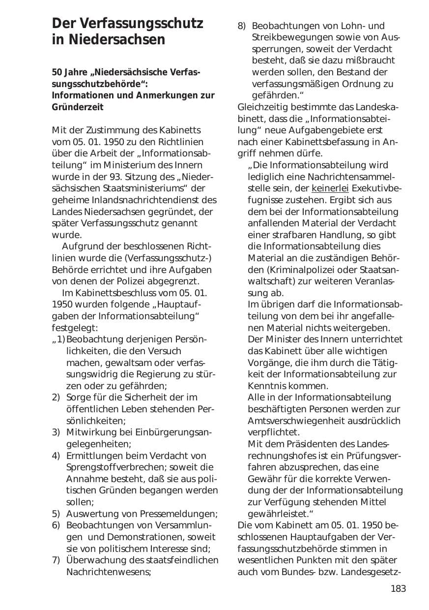 Seite 183 des Verfassungsschutzbericht 1999 Niedersachsen