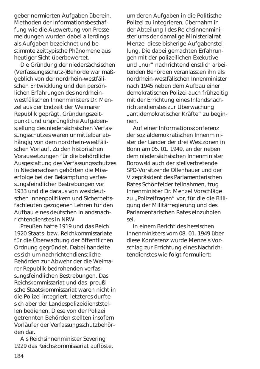 Seite 184 des Verfassungsschutzbericht 1999 Niedersachsen