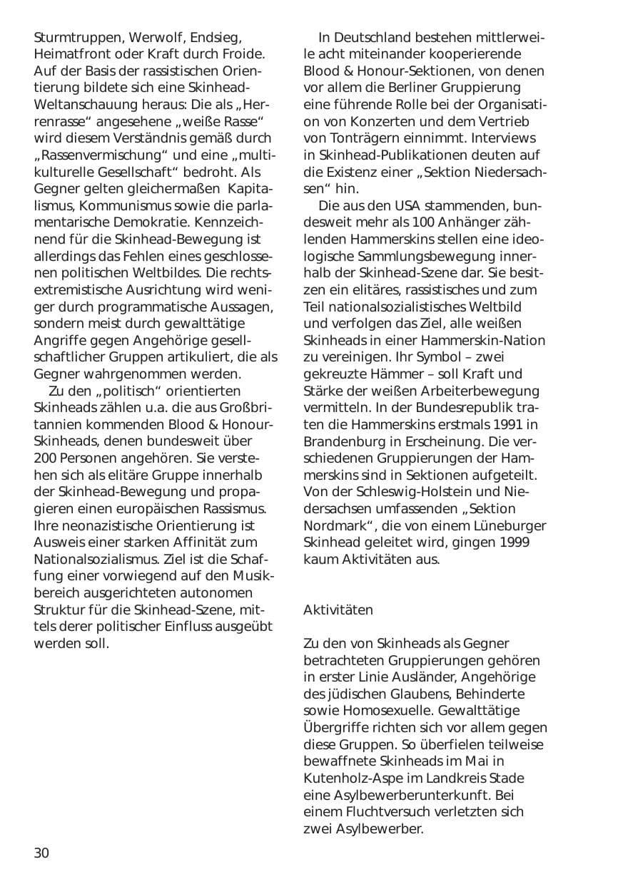Seite 30 des Verfassungsschutzbericht 1999 Niedersachsen