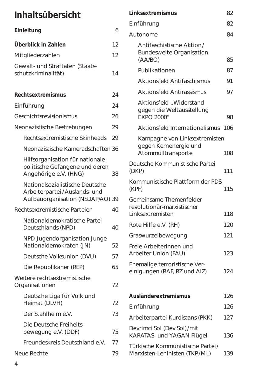 Seite 4 des Verfassungsschutzbericht 1999 Niedersachsen