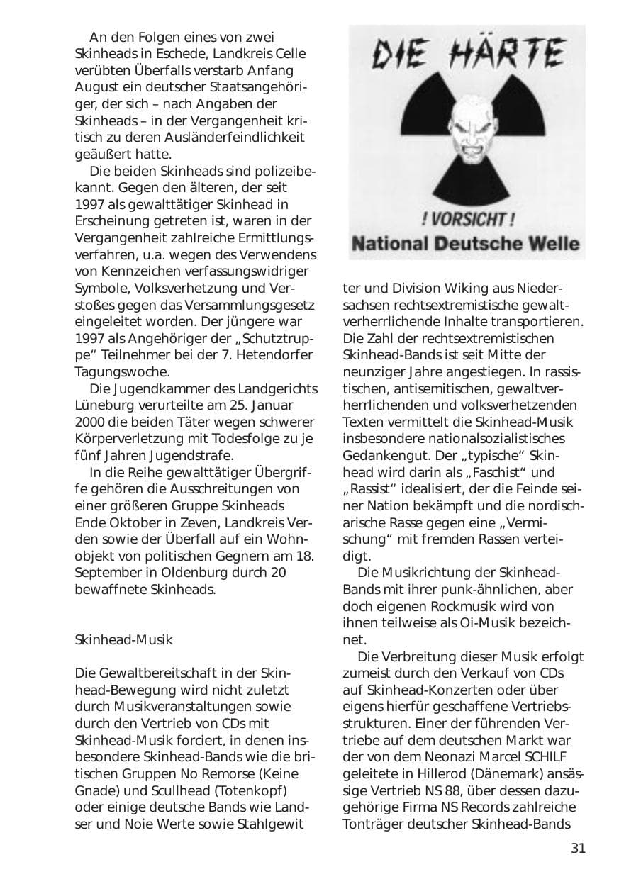 Seite 31 des Verfassungsschutzbericht 1999 Niedersachsen
