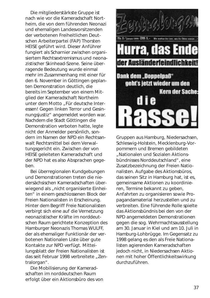 Seite 37 des Verfassungsschutzbericht 1999 Niedersachsen