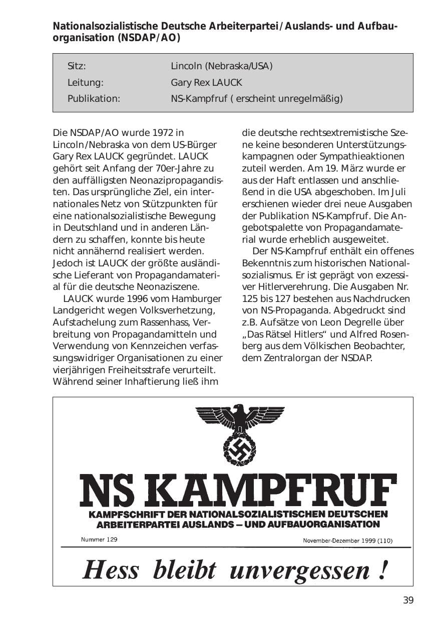 Seite 39 des Verfassungsschutzbericht 1999 Niedersachsen