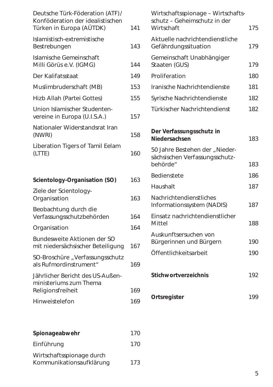 Seite 5 des Verfassungsschutzbericht 1999 Niedersachsen