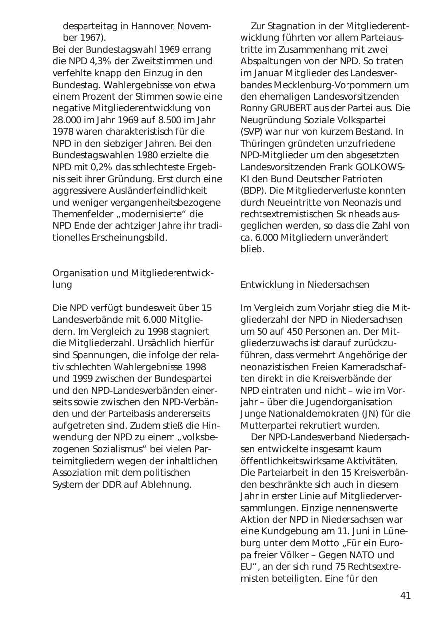 Seite 41 des Verfassungsschutzbericht 1999 Niedersachsen